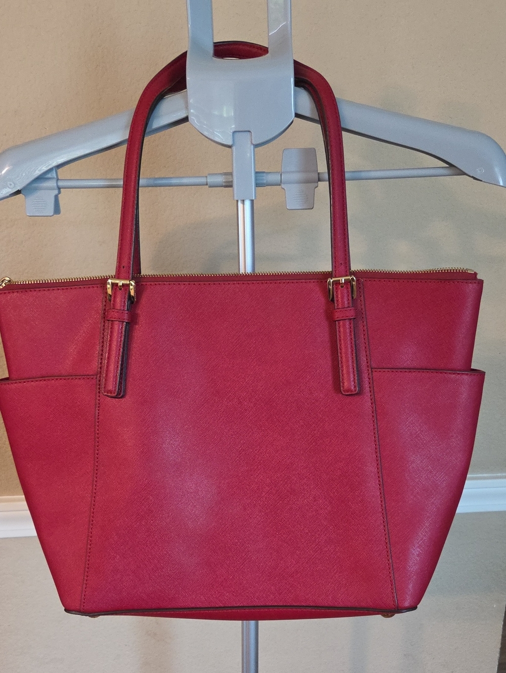 Michael Kors Pink-Red Saffiano Leather Tote with Gold Hardware - Picture 2 of 3
